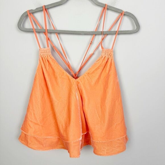 URBAN OUTFITTERS | NEW Ruby Orange Velvet Strappy Tiered Tank Top Women’s Size M - Picture 3 of 11